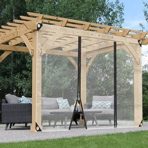 Strapazierfähige klare PVC-Außenvorhänge mit Reißverschlusstür nach Maß Pergola Terrasse Pavillon Veranda Transparente Plane Seitenteile Wasserdicht und Winddicht Ideal für Privatsphäre und Schutz
