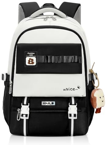 Amythe Schulrucksack Teenager Mädchen, GroßerMädchen Schultasche für Klasse 5-12., Stilvolle Schulranzen Lässiger Daypack aus Nylon für Realschule Gymnasium und Universität, Schwarz
