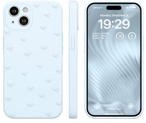 ZCDAYE Case for iPhone 13 Silicone Phone Case, Cute Bow Print Solid Women Shell Durable Protective Case Soft Skin Friendly Phone Cover for iPhone 13 (6.1 inches),Blue