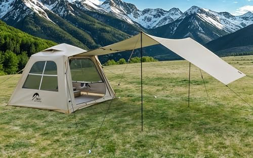 TAILI Inflatable Blow Up Tent for Camping with Hand Pump for 2/4/6/8 Person Easy Setup Outdoor Inflatable Oxford Waterproof Air Tent for Family Camping Adult (Grey, 6 Person 260 x 260 CM)