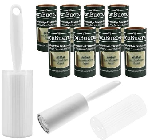 VonBueren 600 Feuilles Rouleau Poils Animaux | 2 Manches + 2 Housses | Rouleaux Adhésifs pour Vêtements | Brosse Collante | Lint Roller | pour Chats et Chiens