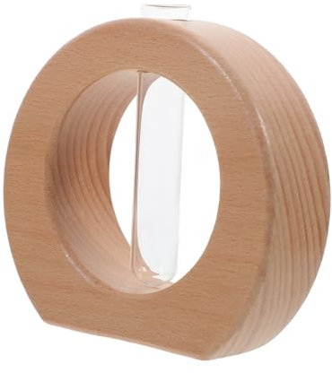 Happyyami Hydroponic Glass Planter Vase Wooden Stand for Desktop and Home Decor, Creative Tube Vase Terrarium for Indoor Plants, Tabletop Hydroponic Plant Tube Ornament