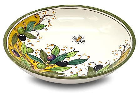 Italienische Keramik Pasta-Schalen – Handbemalte Toskana Töpferwaren – Oliven-Design – Pasta- und Salatschalen für die Küche – Hergestellt in Italien – Toskana Ceramics für Esszimmer