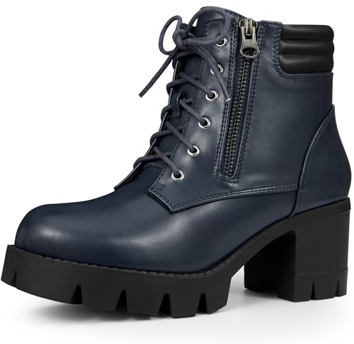 Allegra K Stivaletti da donna con cerniera e tacco a blocco, blu navy, 38 EU