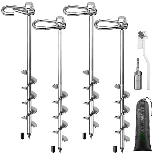 SELEWARE 4ER Trampolin Outdoor Heringe Camping - Erdanker Bodenanker Zeltheringe Edelstahl Sturmanker Stark Zelt Heringe für Schaukel Wandern Trampoline Zelt Schuppen Camping