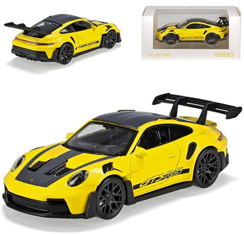 Porsche 911 992 GT3 RS Coupe Gelb mit Schwarz Neue Generation Ab 2019 Version Ab 2022 1/43 Norev Modell Auto mit individiuellem Wunschkennzeichen