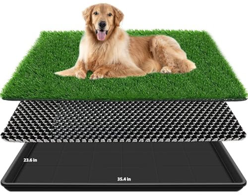 STARROAD-TIM 60X90 CM Dog Grass Pad with Tray for Indoor/Outdoor Large Dog Potty Training Reusable Dog Training Pads with tray Grass Pee Pads for Dogs with Tray is Reusable and Easy to Clean