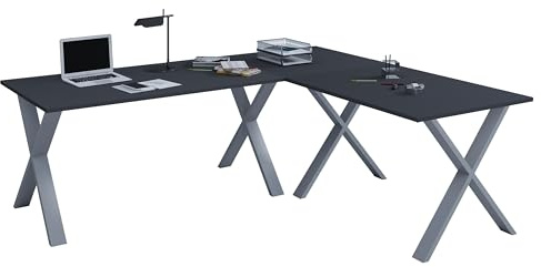 VCM Holz Schreibtisch | Eckschreibtisch schlicht | 190x190 | L Form Links oder rechts | Arbeitstisch Platte 80 cm tief | Computertisch Büromöbel - Lona X