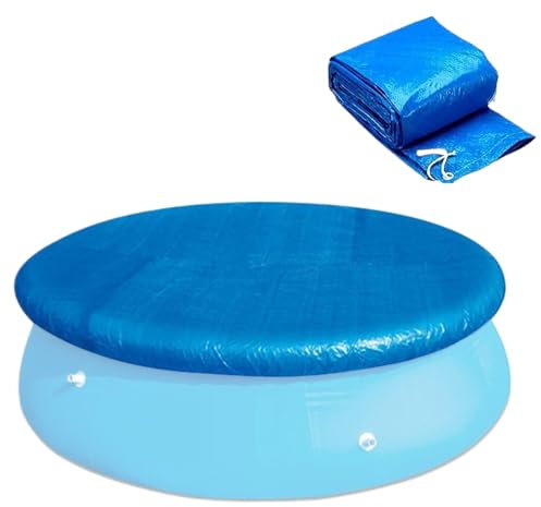 Bache Piscine Ronde, 244cm Couverture de Protection pour Piscine Tubulaire avec Attaches en Corde, Imperméable, Anti-poussière et Résistante aux UV, Couverture pour Piscines Gonflables Hors Sol, Bleu