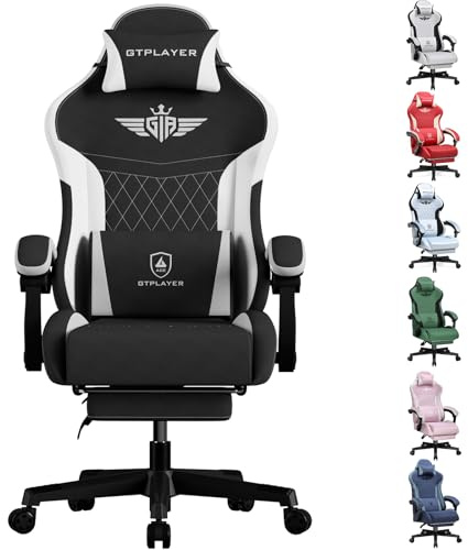GTPLAYER Gaming Chair Fabric, High Back Computer Chairs with Footrest for Adults Ergonomic Lumbar Support Swivel PC Chair for Home Office (Black)
