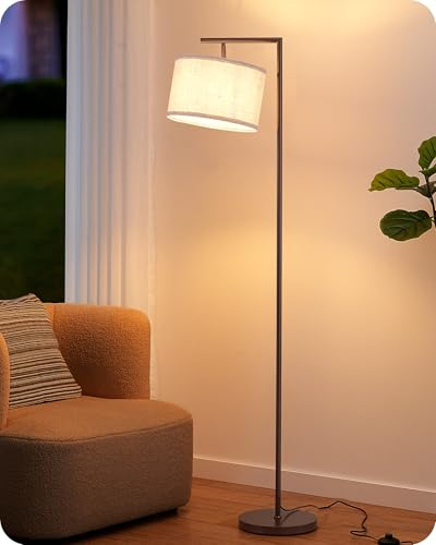 EDISHINE Lampadaire Salon, LED 2700 K Incluse, Abat-Jour Lin, Brun Rouge