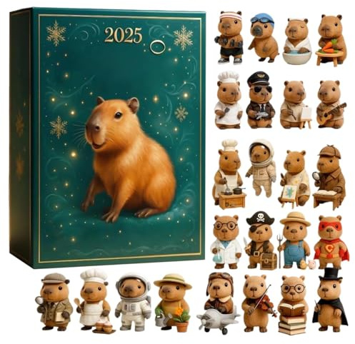 Capybara Adventskalender 2025, Weihnachts Countdown Kalender mit 24 Stück Niedlich Capybara Ornamente, Wasserschweins Anhänger Adventskalender Geschenke für Kinder und Erwachsene