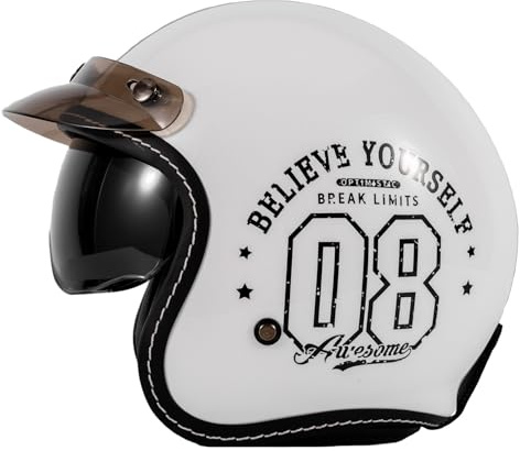 Retro Oldtimer Halbschale Jethelm Motorrad-Helm DOTECE-Zulassung 3/4 Rollerhelm Cruiser Motorradhelm Mit Sonnenblende Offener Helm Halbschalenhelm Für Damen Herren 7,L:59-60CM