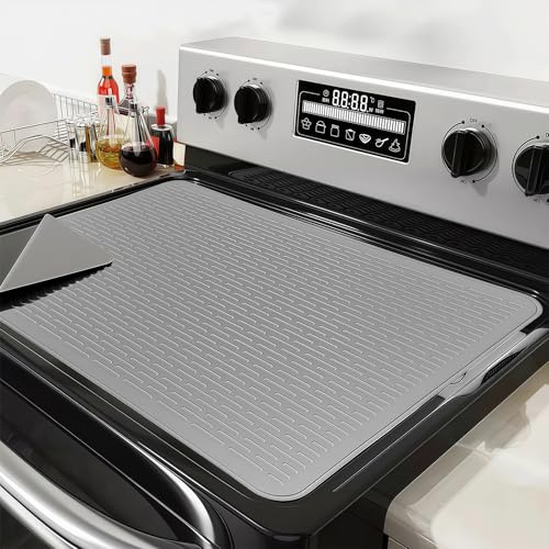 Silicone Hob Stove Top Cover, 71 x 50 cm Grey Silicone Stove top Cover, Hob Covers for Electric Cookers, Induction Hob Protector for Ceramic hob Heat Resistant Glass top Cover