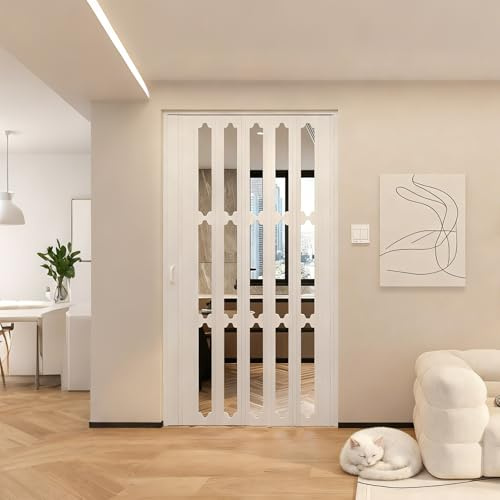 Moubhjd Interior Accordion Door, Retractable Folding Door with Aluminum Frame, Waterproof and Heat Insulation, for Bedroom, Bathroom, Kitchen, Office(Single-Open、Size:W:145 x H:200cm)