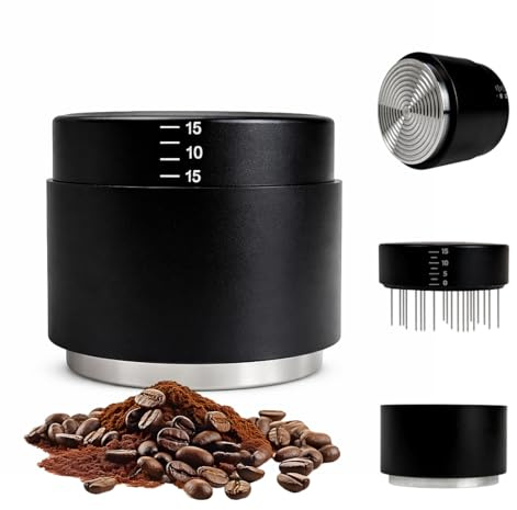 HiNADA Espresso Tamper 51mm, 3-in-1 Kaffeeverteiler mit WDT Werkzeug, Einstellbare Tiefe Kaffeestempel mit Kalibrierter Feder, Profi Barista Espresso Zubehör (51mm)