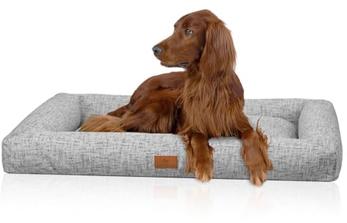 Knuffelwuff Box Hundebett Nivaro XXL 121 x 81cm Hellgrau | gemütliches Hundebett mit Rand | weicher Webstoff waschbar 30 °C | formstabile Polsterung | Nicht orthopädisch | für Junge & aktive Hunde