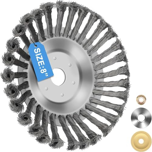 Unkrautbürste, Profi Unkrautbürste für Freischneider mit 25,4mm Bohrung, Wildkrautbürste für Motorsense Rasentrimmer, Drahtbürste Freischneider Inkl. Installationszubehör (8 Zoll)