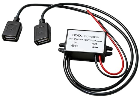 Convertidor DC 12V a 5V 3A, Módulo Convertidor con Doble Puerto USB, Adaptador Reductor de Voltaje para Coche, Barco y Panel Solar, Convertidor USB para Cargar Teléfonos GPS Radio Audio Monitor