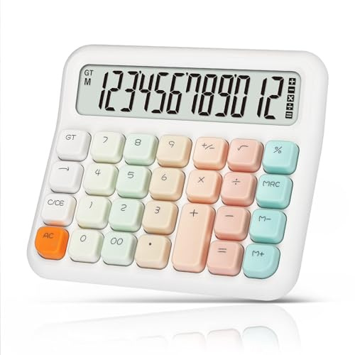 OSALO Taschenrechner groß, große Tasten, Solar-Tischrechner, Weiß | 12-stelliger Tischtaschenrechner mit großem LCD-Display, Rechenmaschine für Büro und Zuhause, mit Batterie