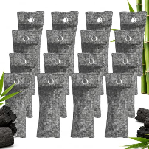 Bamboo Activated Charcoal Odor Absorber Bags, 1200g 16 Pack (16×75g) | Bamboo Charcoal Air Purifying Bag, Nature Fresh Car Odour Eliminator, Odors, Moisture Absorber for Home, Car Pets Room Closet