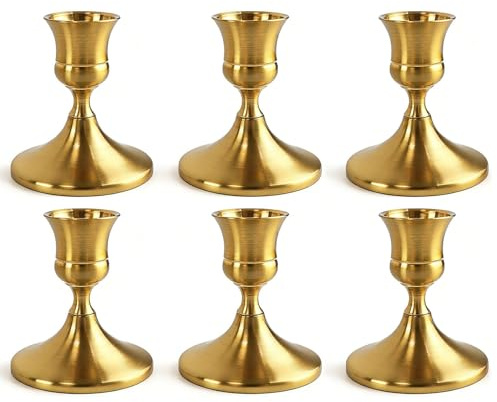 6 Stück Kerzenständer Messing Gold, Vintage Goldene Kerzenhalter Gold | Metall Taper Kerzenhalter Elegante Metall Stabkerzenhalter für Tischdekoration Hochzeit Esstisch Wohnkultur