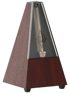 Wittner Metronome Taktell Pyramid Shape System Maelzel Series 802K - Plastic casing - With bell - With plexiglass lid - Mahogany grain - Mechanically wound - No batteries required - Made in Germany