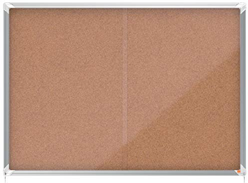 Nobo abschließbarer Schaukasten mit Kork-Notiztafel, Praktische Schiebetüren, 18 x A4, Premium Plus, Naturbraun, 1902575