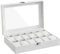 SONGMICS Uhrenbox mit 12 Fächern, Uhrenkasten, Glasdeckel, Uhrenkoffer mit herausnehmbaren Uhrenkissen, Premium-Uhrenschatulle, PU-Bezug in Weiß, Samtfutter in Weiß JWB202
