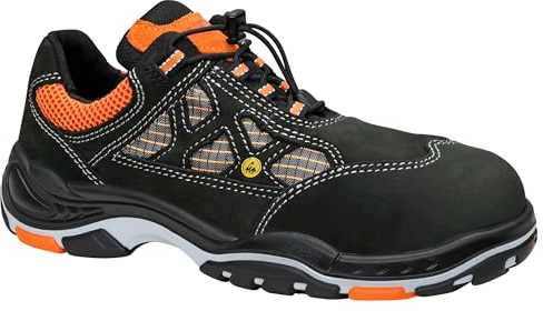 ELTEN Sicherheitsschuhe Sunny ESD S1, Damen und Herren, Leder/Textil, Stahlkappe, leicht, sportlich 46, Schwarz-Orange