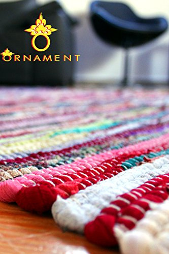 ORNAMENT QUALITÄT Fleckerlteppich 140x70 cm Kelim Handgewebt Beidseitig nutzbar 2000g/m Flickenteppich Fleckerlteppich Läufer