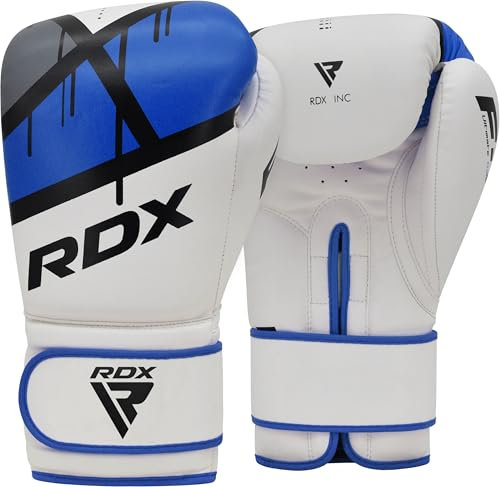 RDX Boxhandschuhe Muay Thai Boxsack Training Sparring Kickboxen Sandsack Maya Hide Leder Boxing Gloves, Blau, 14 oz