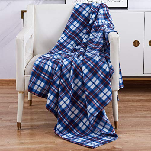 Adore Home Weicher und Warmer bedruckter Fleecedecke für Sofa Bett Reisedecke für Autofahrten -120x150cm, Blau Check