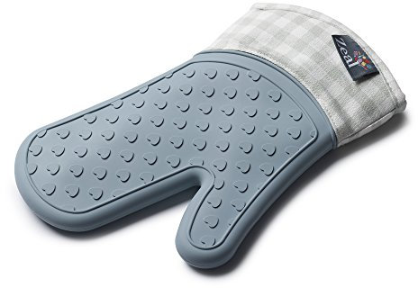 Zeal Silicone Heavy Duty Single Oven Mitt Glove Gingham, Duck Egg Blue (29 cm Long)
