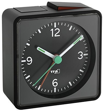Analoger Lautlos-Wecker TFA 60.1013 Push Sweep-Uhrwerk ohne Ticken (Schwarz, mit Batterie)