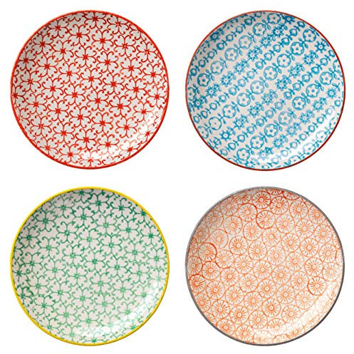 Bloomingville Teller Carla Express Retro Kuchenteller kleine Frühstücksteller Brotteller rund ø 16 cm, rot blau grün orange, Keramik, 4er Set