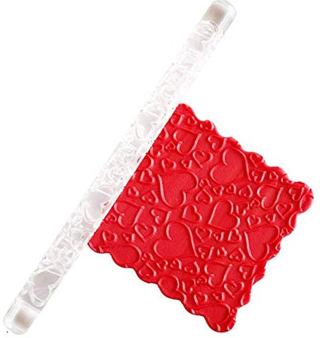 Mini Prugna Testurizzati Acrilico Mattarello,Amore Cuore Trasparente Rilievo Antiaderente Goffrato Ripieno Roller,Fai da Te Zucchero Craft Biscotto Torta Decorazione Strumenti Dough Gomma Pasta Roller