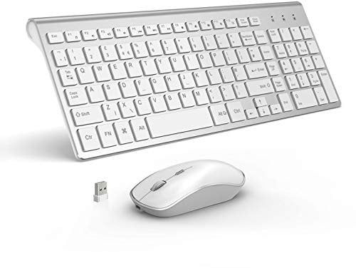 Wireless Keyboard and Mouse, Rechargeable Keyboard Mouse, Silver + White