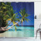 ABAKUHAUS Landschaft Duschvorhang, Tropic Island Palms, Stoffliches Gewebe Badezimmerdekorationsset mit Haken, 175 x 240 cm, Grün Aqua Blau
