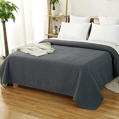 Laneetal Tagesdecke Bettüberwurf Steppdecke Patchwork Flanelle Wendedesign Kariert, Bettdecke Stepp Decke Doppelbett unterfüttert und Gesteppt, Dunkelgrau-Crème Patchwork, 170x210 cm