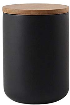 Ceramics Food Storage Jar with Wooden lid,Ceramics Food Storage Canister for Coffee, Sugar, Tea, Spices and Nuts (Black 27.05oz/800ml)