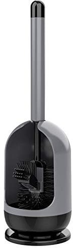 MR.SIGA Brosse WC et Support pour Salle de Bain, Brosse Toilettes WC Silicone avec Poils TPR Anti-Rayures et Double Tête, Gris et Noir, Lot de 1