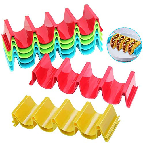 LWZko 8 Piezas Soporte para Tacos, Soportes Tacos para Fiestas, Mexicanos Bandejas Porta Tacos, Plástico ABS Soporte Taco Hasta 4 Tacos Cada Uno para Restaurante, Hogar, Picnic, Fiesta(4 Colores)