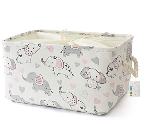 OYHOMO Faltbare Aufbewahrungskorb Groß Rechteckiger Aufbewahrungsbox mit Kordelzug für Baby und Kinder, zum Organisieren von Kinderzimmer und Wohnzimmer - Loving Elefanten