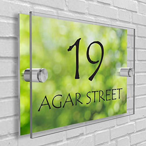 Personalised House Number Plaque in Rectangle shape Glass Effect Acrylic Sign Door Plate Wall Display in Premium Quality 2 Part Acrylic- Choose Your Own Design & Font (3D In Green)