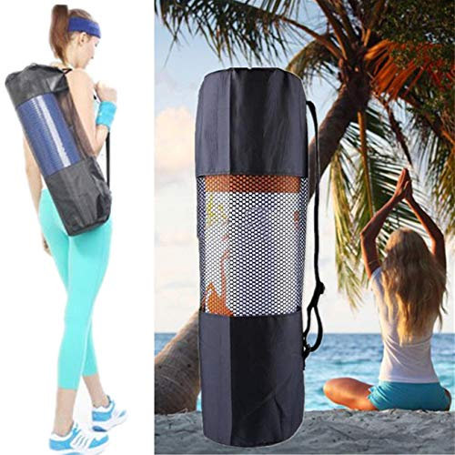 Dantazz Yogatasche Yogamatte Tasche mit verstellbarem Schultergurt, 65x22cm Wasserdichte Nylon Yogamatte Tragetasche mit Kordelzug Leicht Atmungsaktive Yogamatte Netztasche (Schwarz)