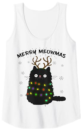 Damen Merry Meowmas lustige Christmas Katze Meow Rentier Kostüm Tank Top