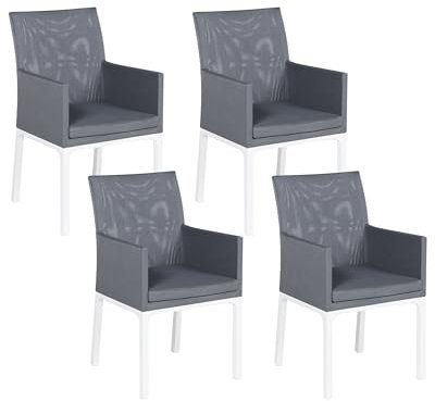 Gartenstuhl 4er Set Aluminium grau mit Stoffbezug Armlehnen Modern Bacoli