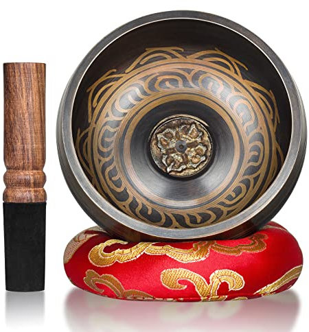 Rovtop Tibetan Singing Bowl Set for Meditation Chakra Healing, Prayer, Yoga, and Healing through Vibration Buddhism Singing Bowl, Meditation Gifts, 11.5 CM
