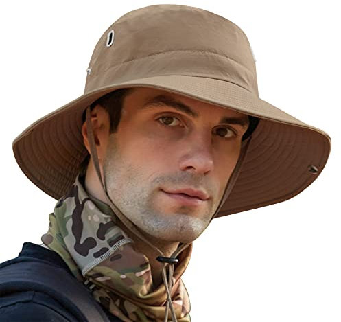 Dsaren Sombrero de Ancho Brim Hombre Ajustable Plegable Sombrero de Pescador Sombrero Safari Montaña Protectora UV para Pesca Camping Caza Senderismo Exteriores